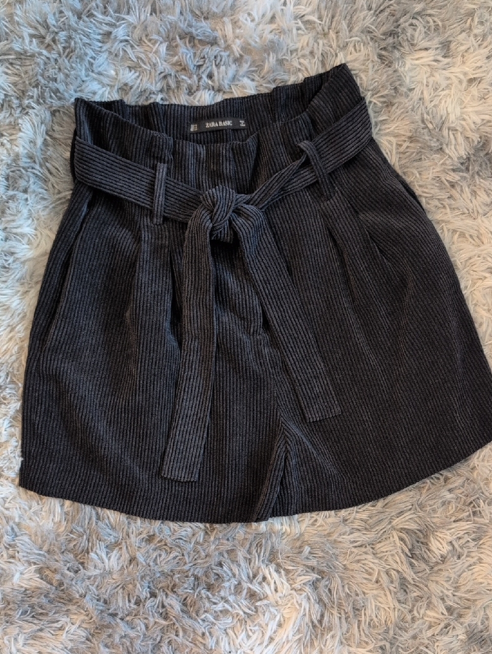 Zara Deep Blue Ribbed Paperbag Waist Shorts